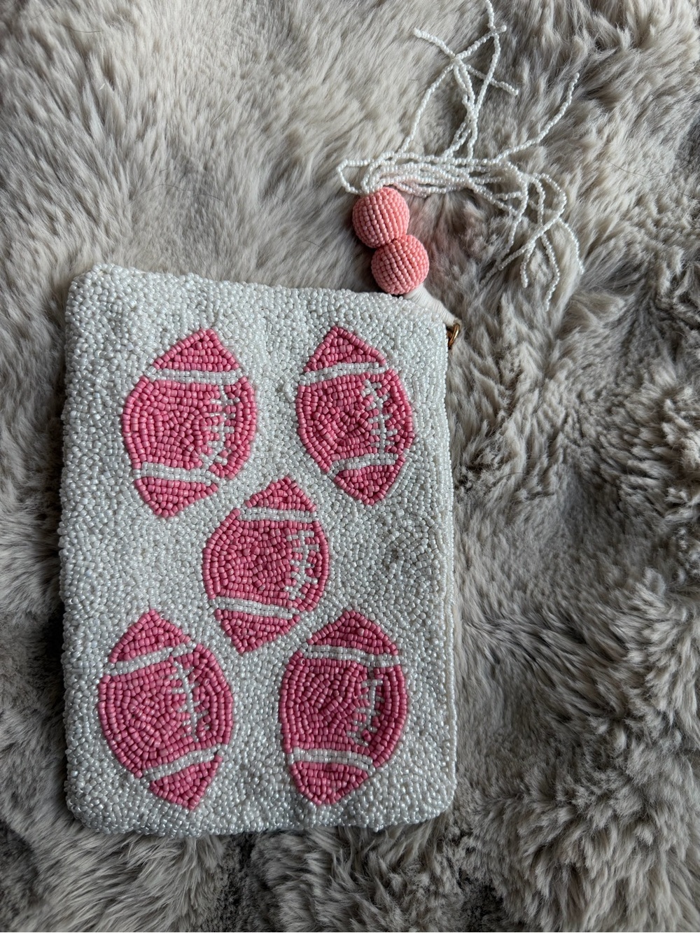 T.J.Maxx White Beaded Wristlet with Pink Bead Motifs